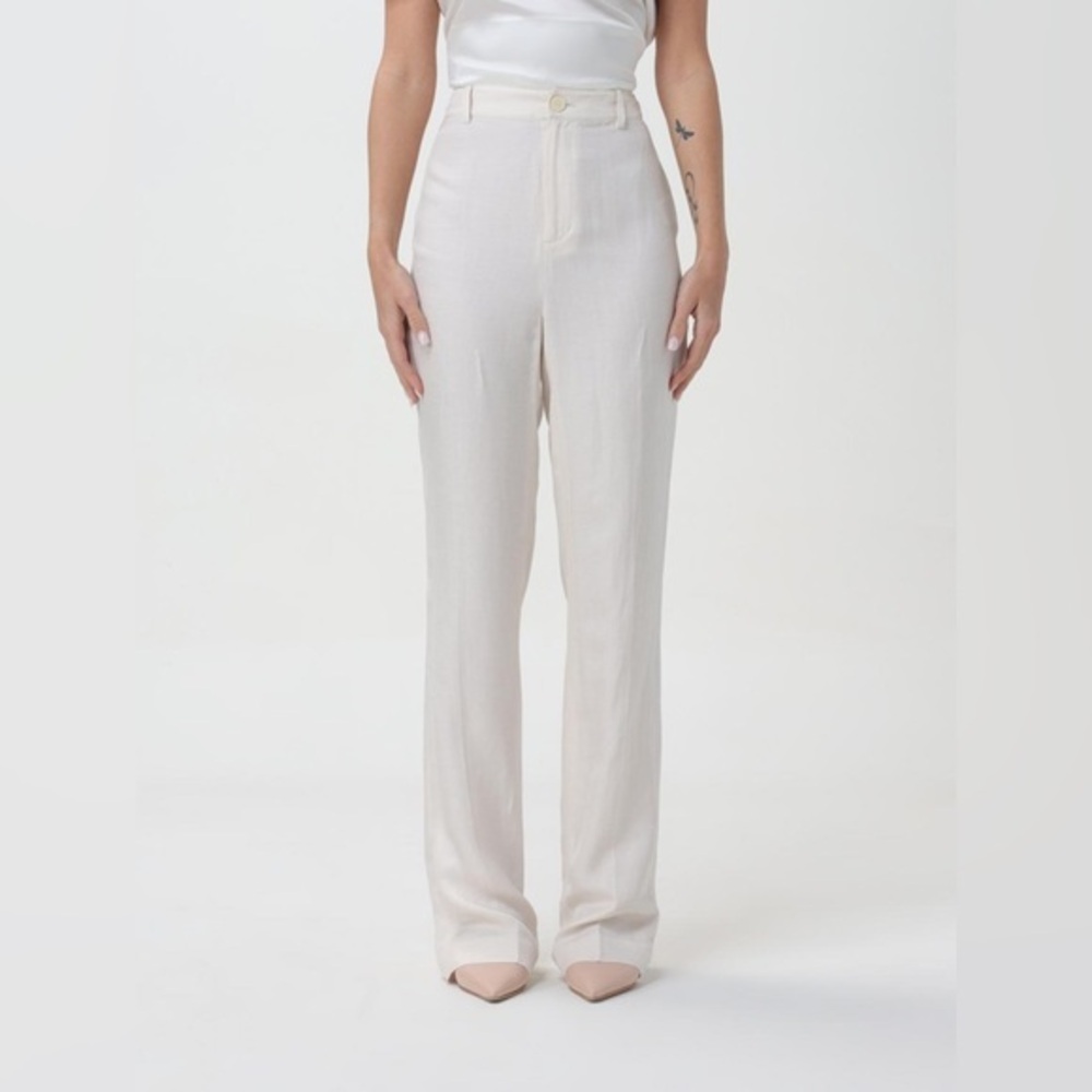 Lauren Ralph Lauren Winter Cream Straight Leg High Waisted Linen Blend Pants